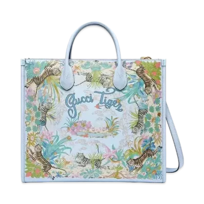 GUCCI Tiger Medium Tote Bag "Light Blue"