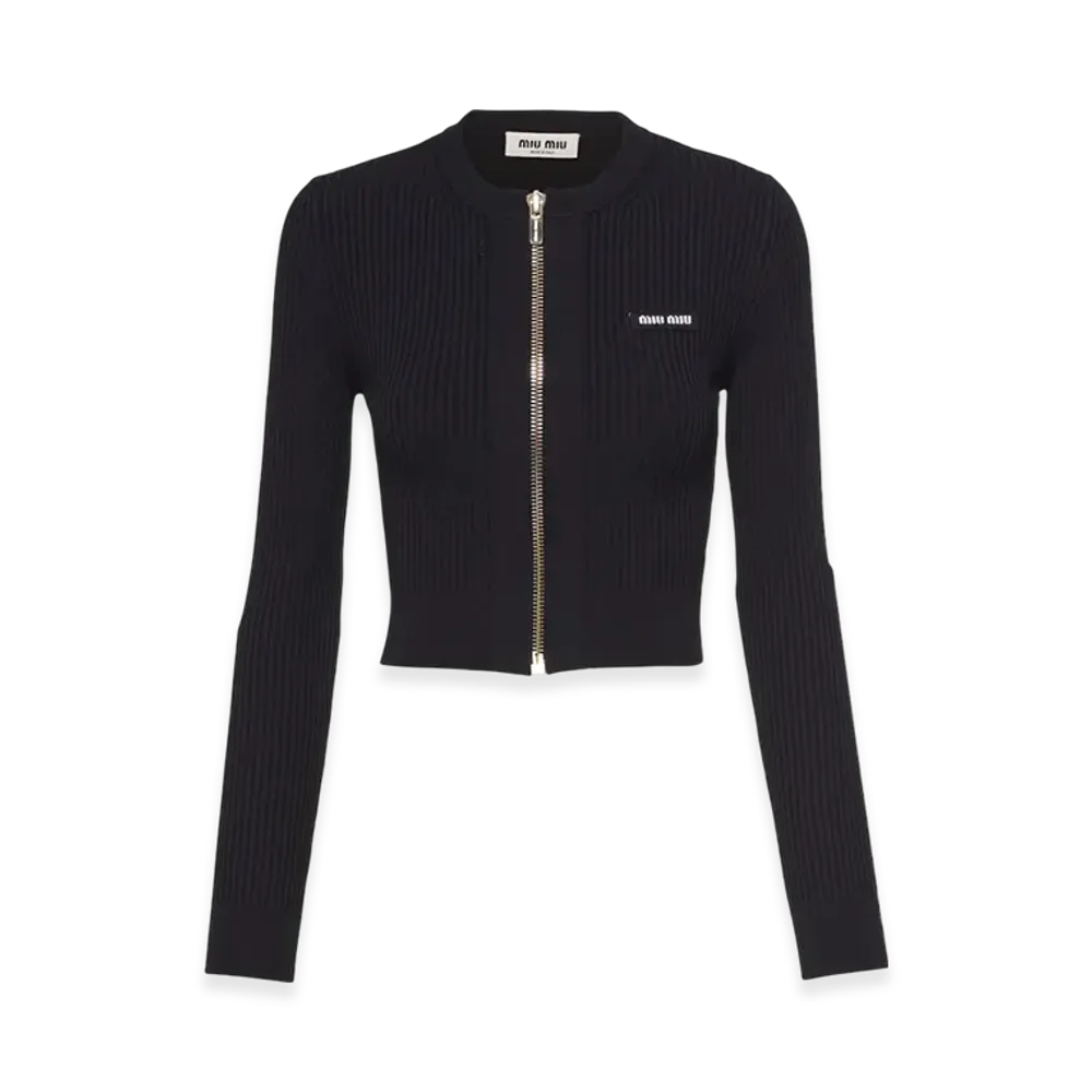 MIU MIU Women's Viscose Crewneck Cardigan "Black"