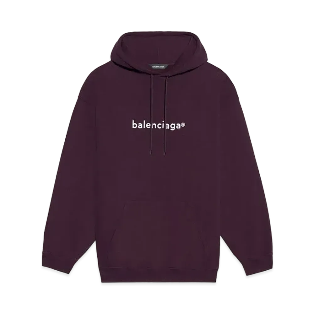 BALENCIAGA MENS New Copyright Medium Fit Hoodie Eggplant "White"