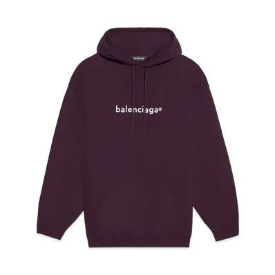 BALENCIAGA MENS New Copyright Medium Fit Hoodie Eggplant "White"