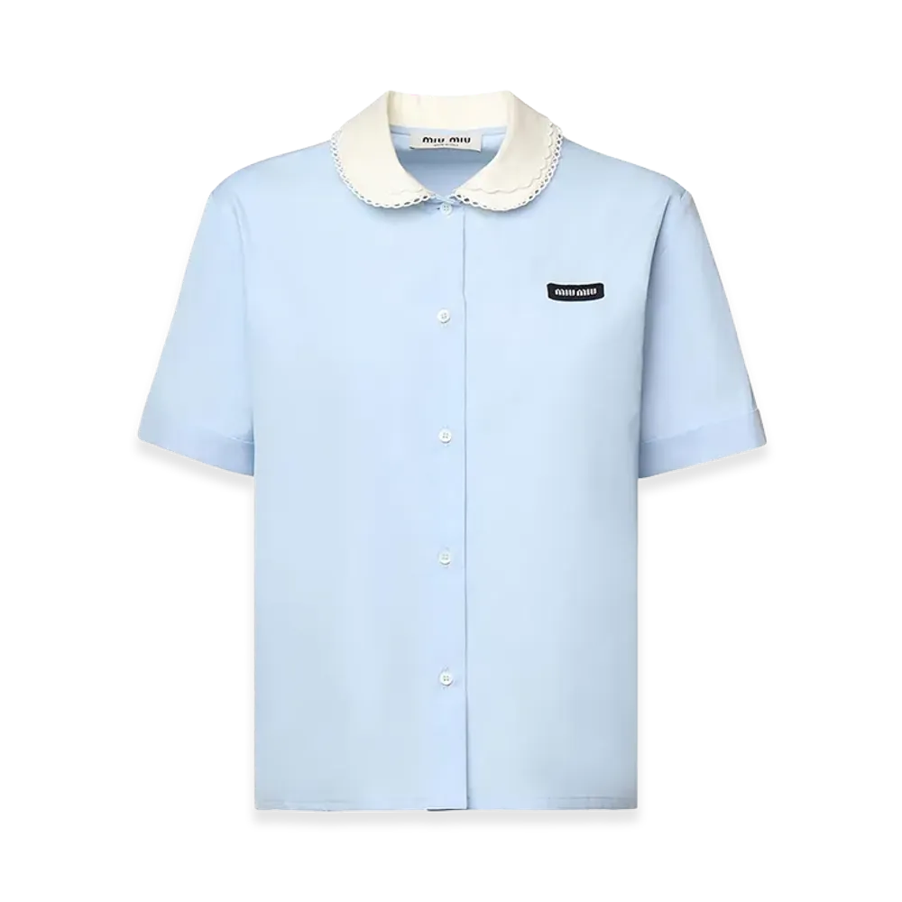 MIU MIU Women's Poplin Short Sleeve Shirt "Light Blue"
