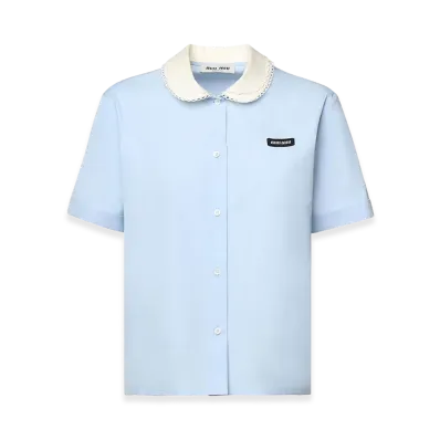MIU MIU Women's Poplin Short Sleeve Shirt "Light Blue"