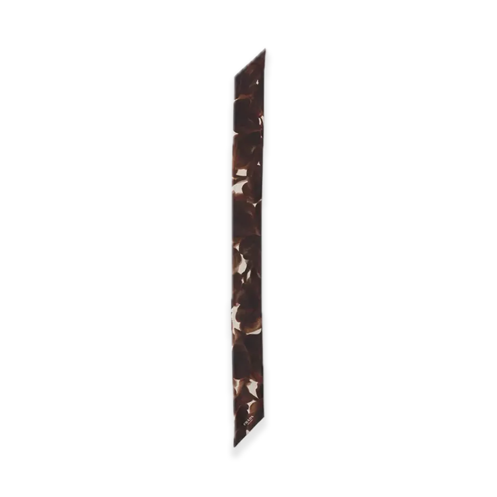 PRADA Printed Silk Shantung Skinny Scarf "Dark Brown/White"