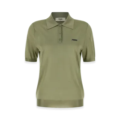 FENDI Women's Shiny Viscose Polo Shirt "Green"