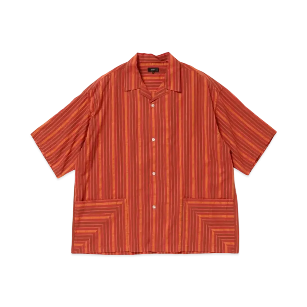 BEAMS Dobby Striped Open Collar Shirt "Red"