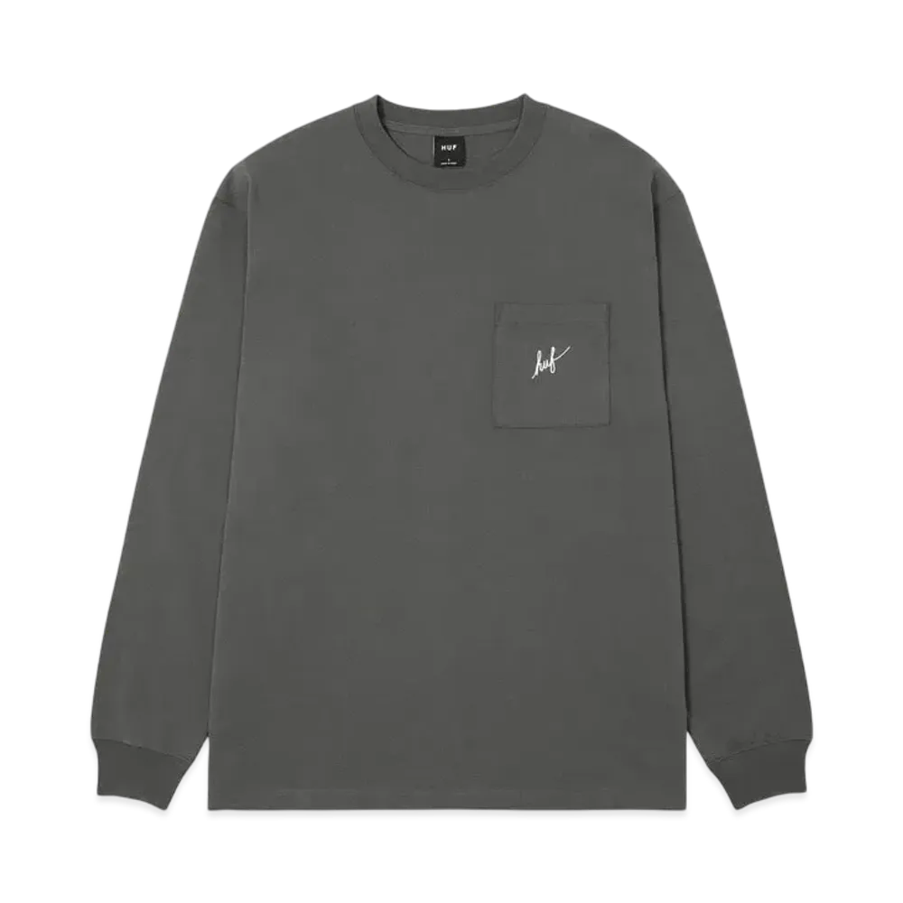HUF Script Pocket Washed LS Tee "Black"