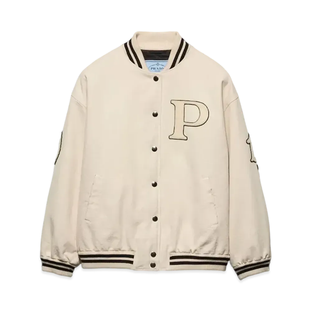 PRADA Women's Canvas Bomber Jacket with Patches "Ivory"