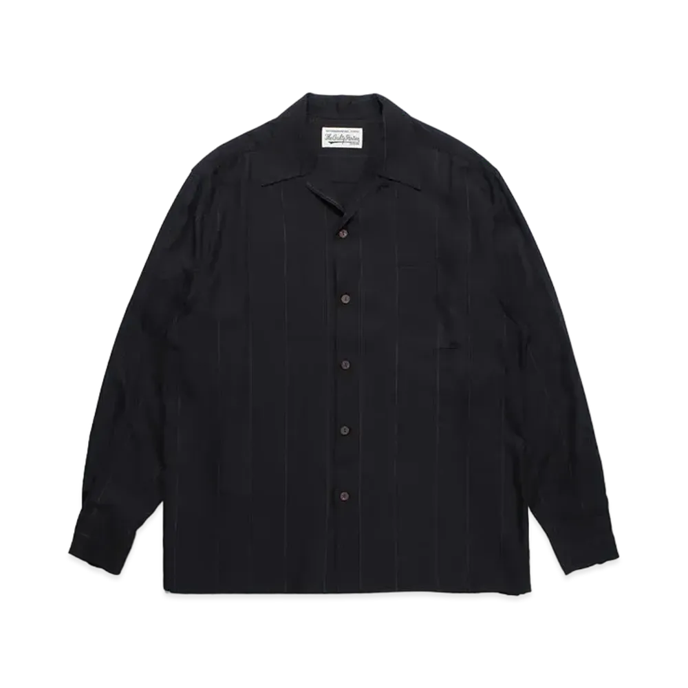 WACKO MARIA Kasuri Striped Open Collar Shirt "Black"