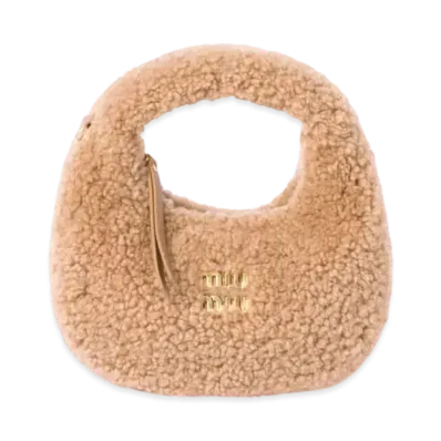 MIUMIU Wander Shearling Hobo Bag With Leather Details "Camel"