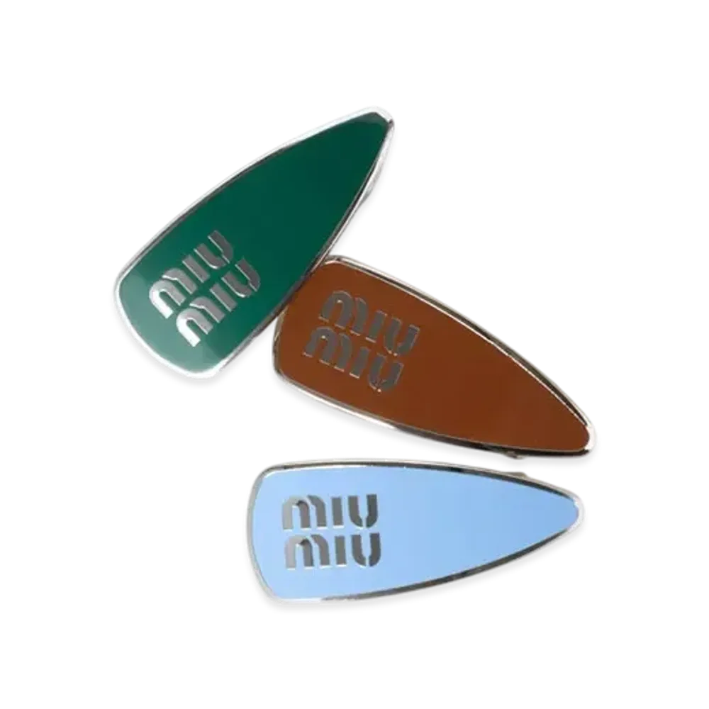 MIUMIU Enamelled Metal Clips "Emerald/Cognac/Wave"