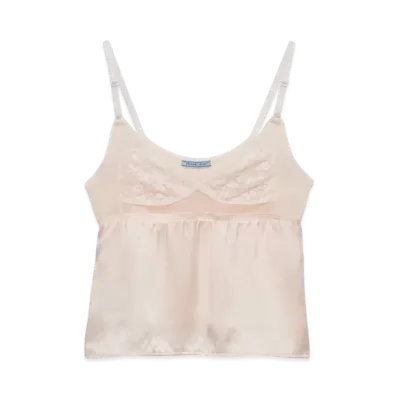 PRADA Women's Vintage-Look Satin and Lace Top "Pink"