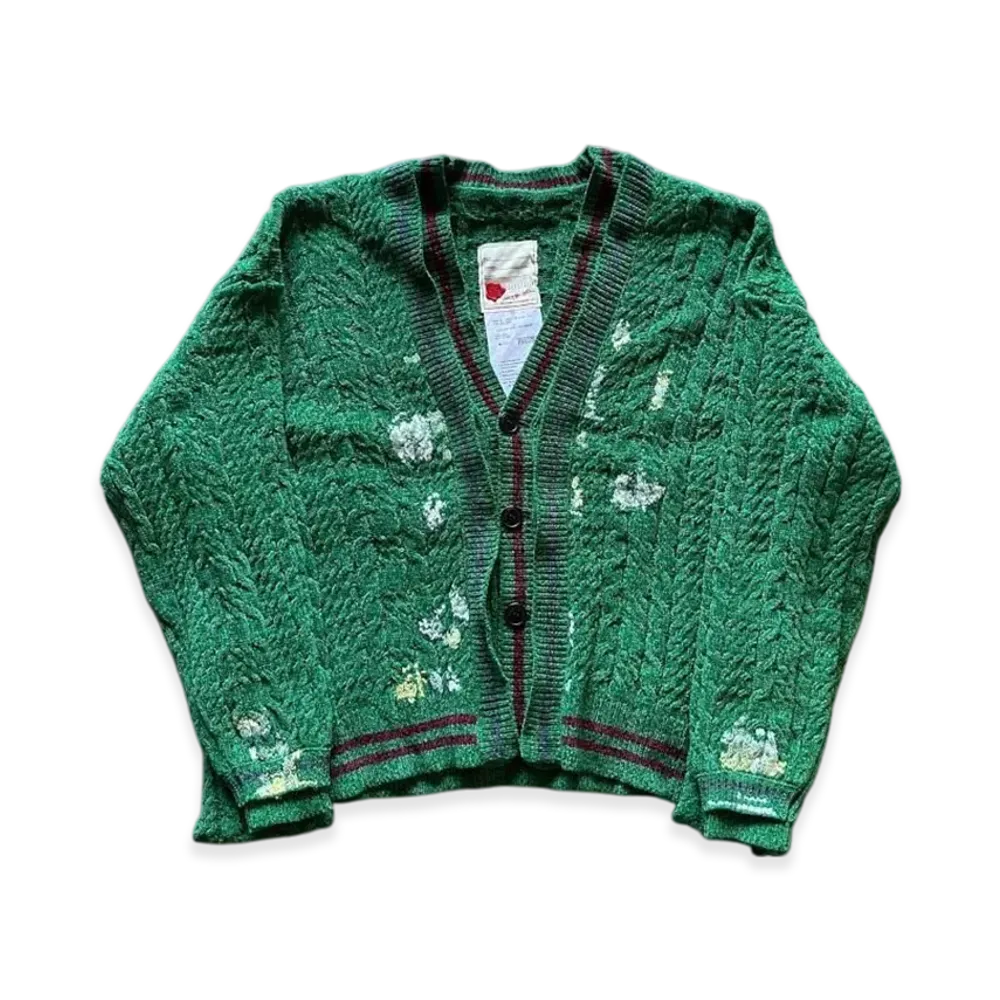 SEVESKIG Mock Layer Chenille Knit Cardigan "Green"