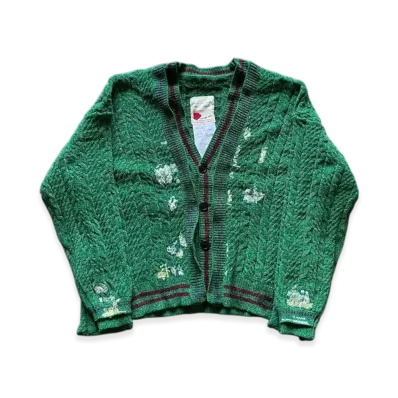SEVESKIG Mock Layer Chenille Knit Cardigan "Green"