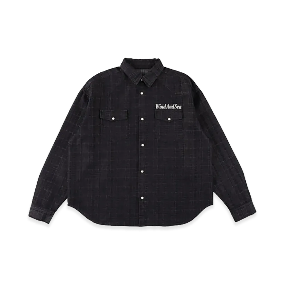WIND AND SEA Plaid Pattern Denim L/S Shirt "Indigo"