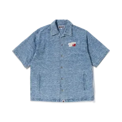 A BATHING APE Line Camo Denim S/S Shirt "Lightindi"