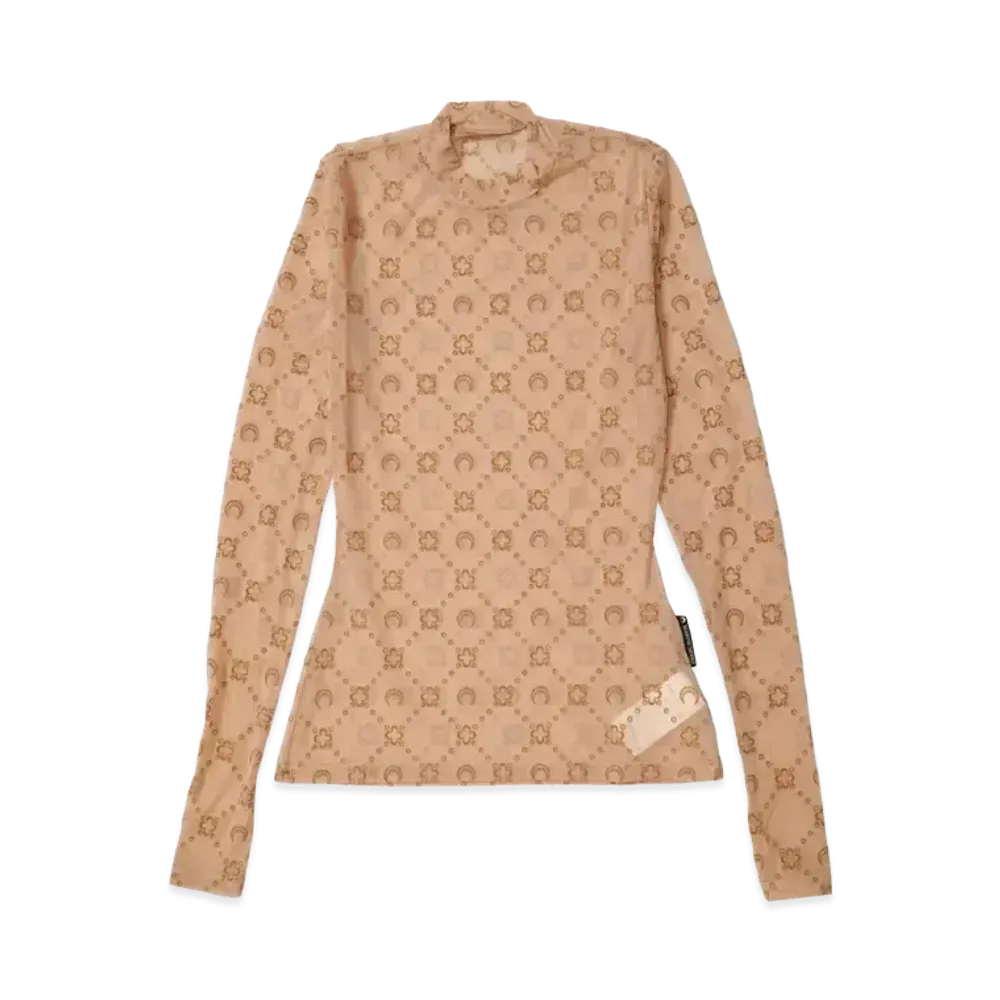 Marine serre RECYCLED MESH FLOCK SS HIGHNECK TOP "CAMEL"