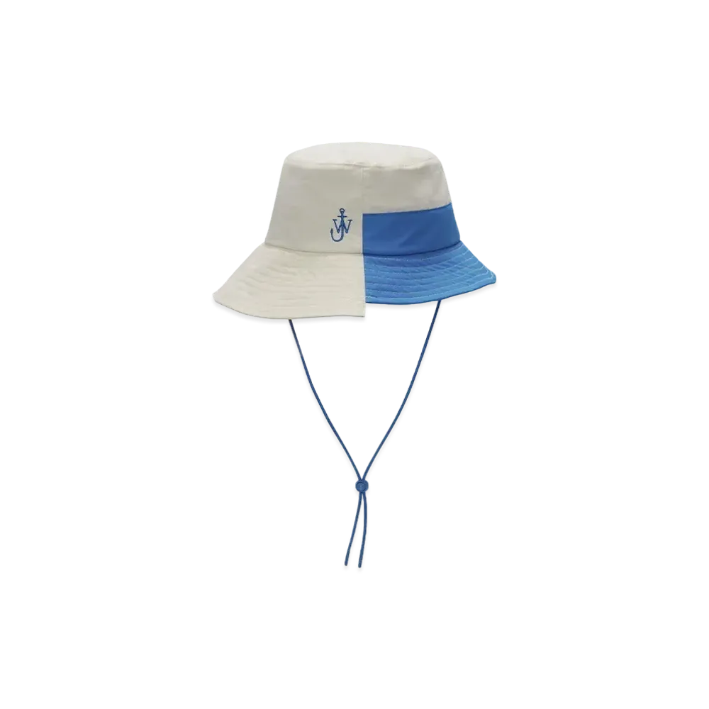 JW ANDERSON Asymmetric Colourblock Bucket Hat "White/Blue"