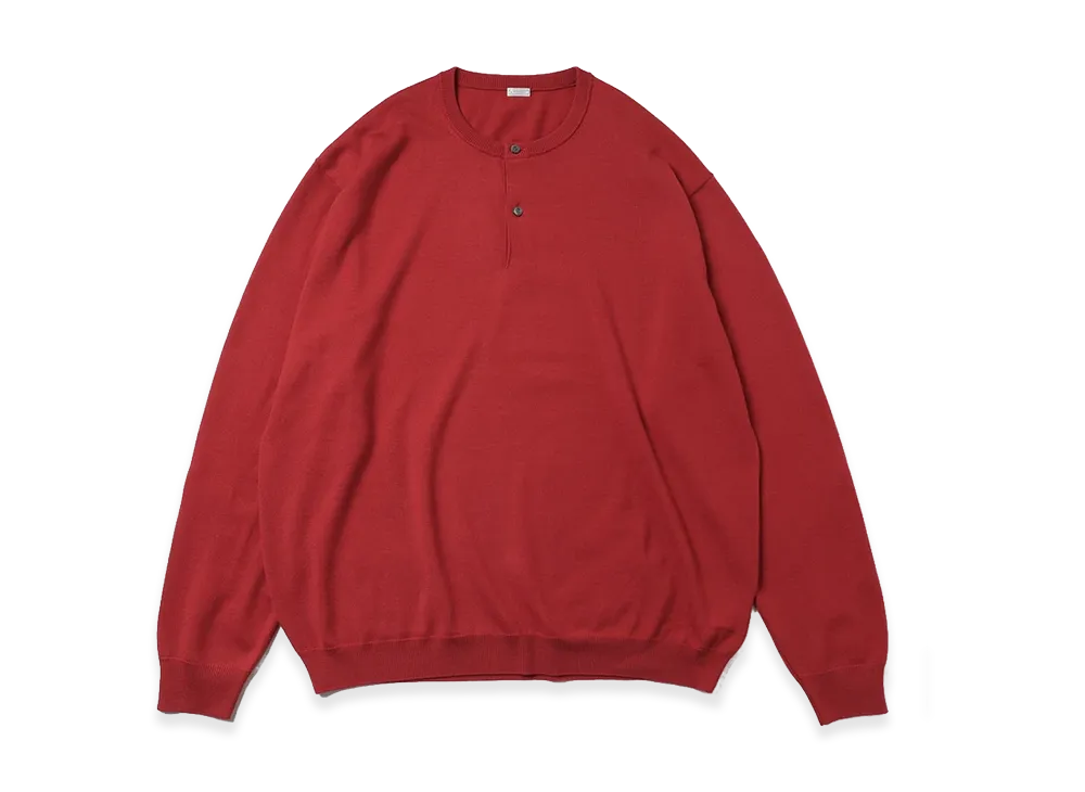 A.PRESSE Wool Knit Henley Neck Sweater "Red"