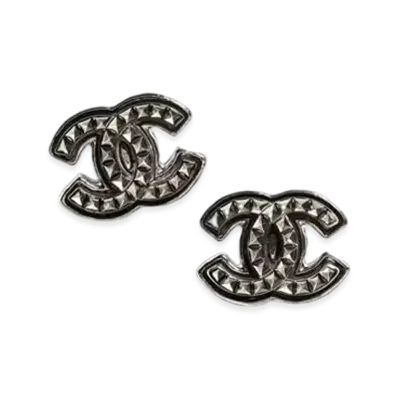 CHANEL Stud Earrings Metal & Glass Ruthenium "Silver/Black"