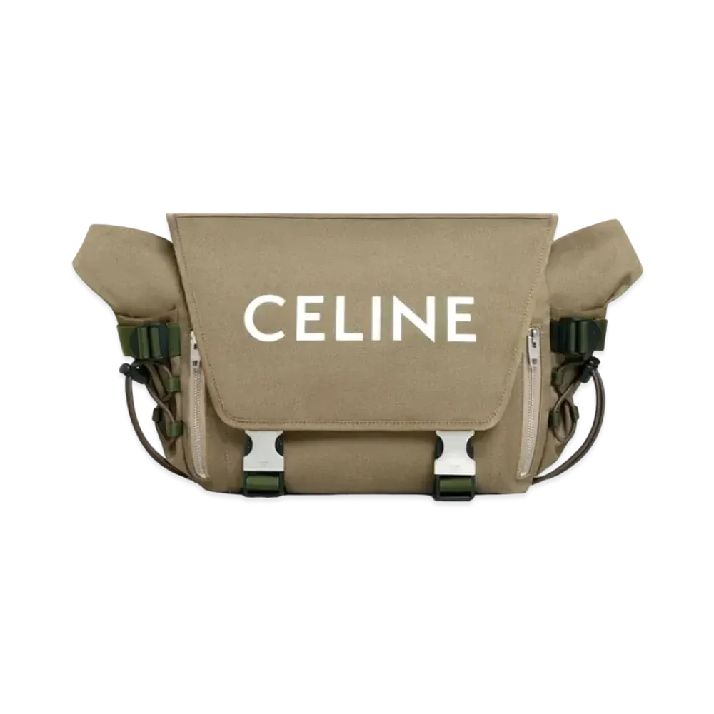 CELINE Medium Messenger Trekking In Cotton Gabardine With Celine Print "Khaki"