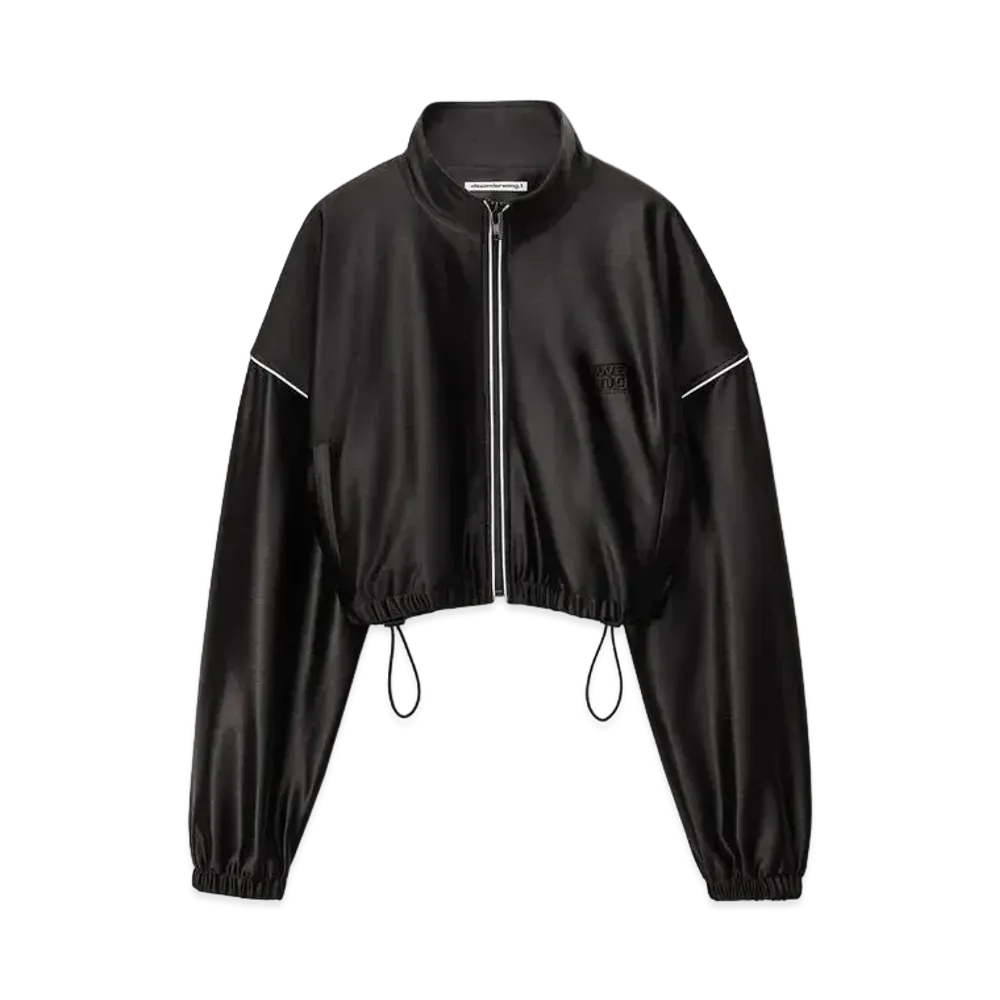 Alexander Wang Satin Jersey Cropped Track Jacket "Black"