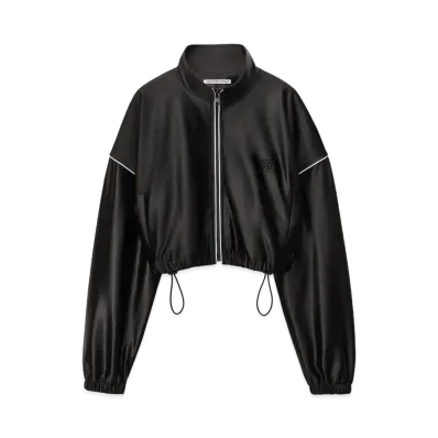 Alexander Wang Satin Jersey Cropped Track Jacket "Black"