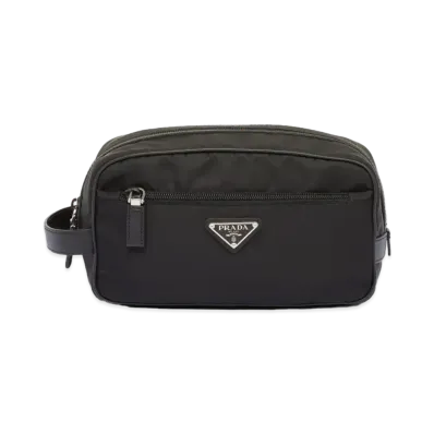 PRADA Re Nylon and Saffiano Leather Travel Pouch "Black"