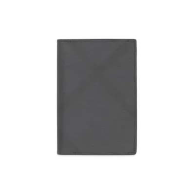 Burberry London Check & Leather Folding Card Case "Dark Charcoal"