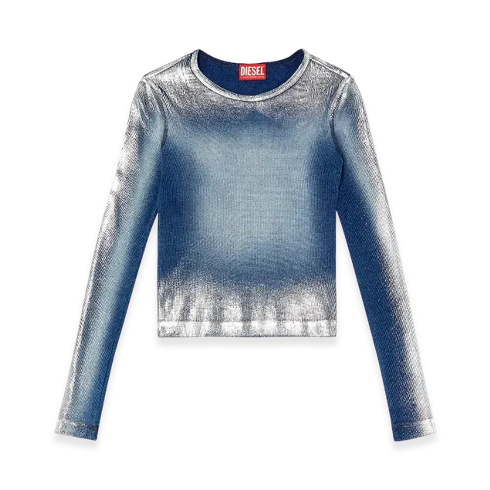 Diesel T-Banes-Nc-Q1 Faded Metallic Long-Sleeve T-Shirt "Blue"