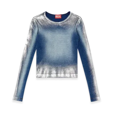 Diesel T-Banes-Nc-Q1 Faded Metallic Long-Sleeve T-Shirt "Blue"
