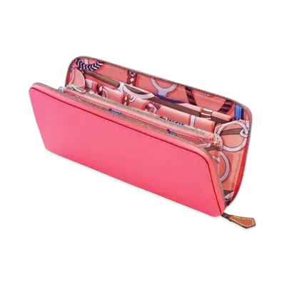 Hermes Azap Silk'In Long Veau Epsom/Silk "Rose Azale/Rose Azale/Silver"