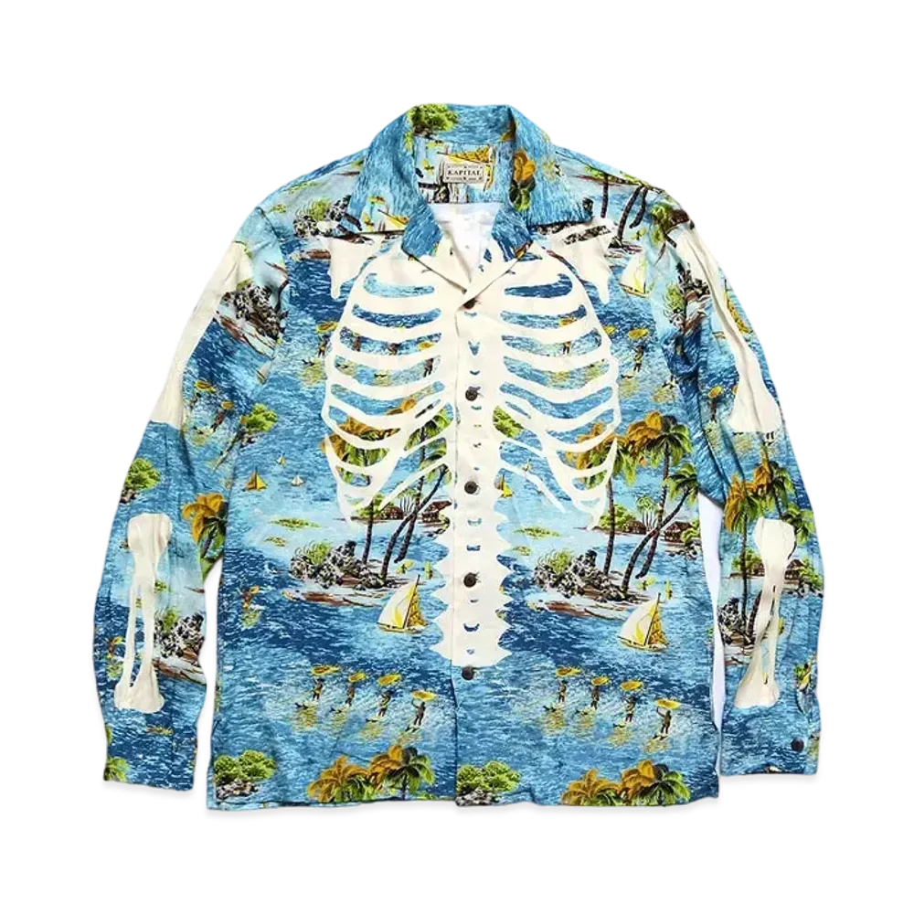 KAPITAL RAYON KAMEHAME BOUND PT OPEN COLLAR SHIRT "Blue"