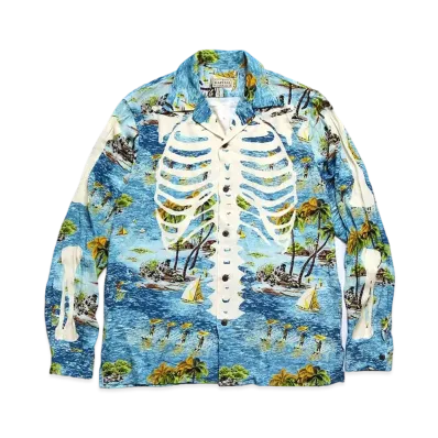 KAPITAL RAYON KAMEHAME BOUND PT OPEN COLLAR SHIRT "Blue"