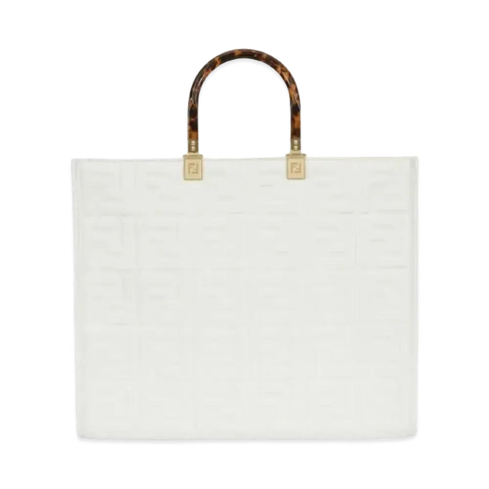 FENDI Sunshine Medium Leather Shopper "White"