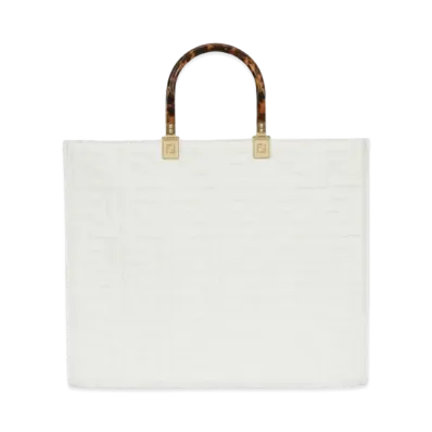 FENDI Sunshine Medium Leather Shopper "White"