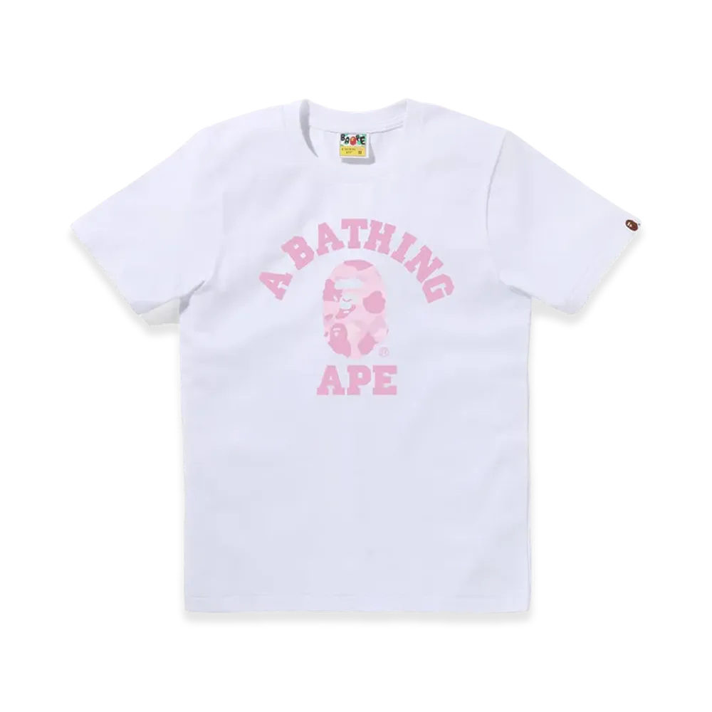 A BATHING APE Pastel Color Camo College Tee "White/Pink"