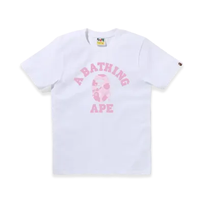 A BATHING APE Pastel Color Camo College Tee "White/Pink"