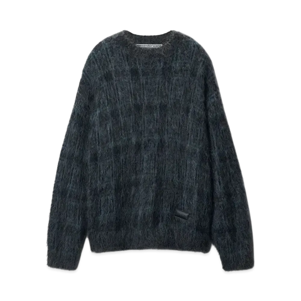 Alexander Wang Jacquard Knit Plaid Oversize Sweater "Aqua/Black Plaid"