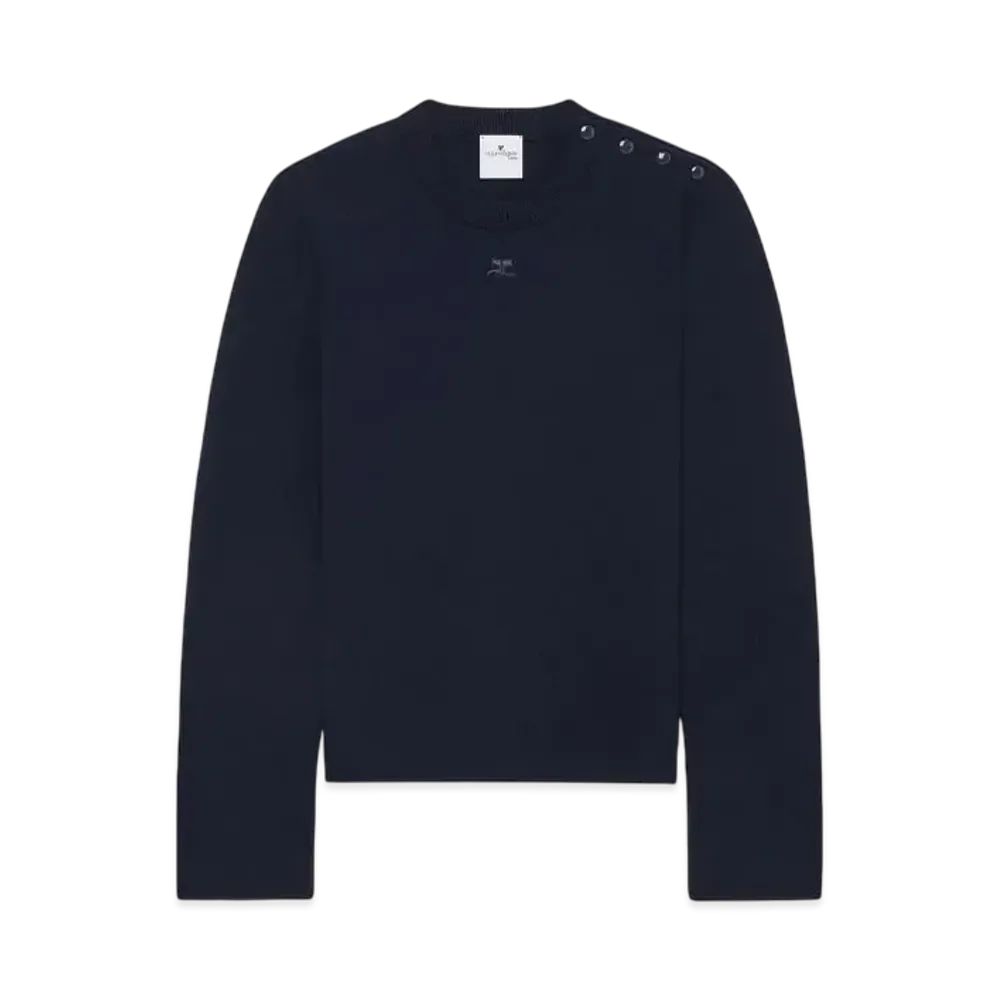 Courreges Shoulder Snaps Sweater "Navy"