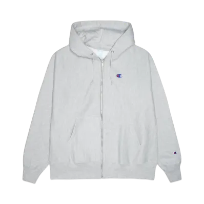 Champion Reverse Weave Full Zip Hoodie "Oxford Gray/Blue Logo"