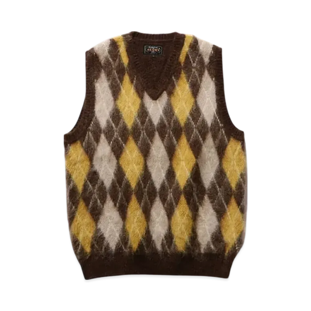 BEAMS Argyle Vest Mohair "Brown"