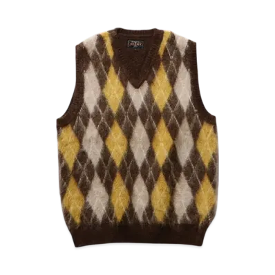 BEAMS Argyle Vest Mohair "Brown"