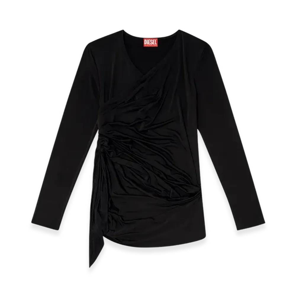 Diesel T-Crissy-Plain Draped Top In Fluid Jersey "Black"