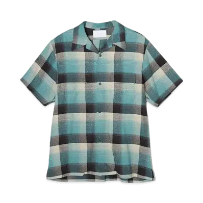 SUGARHILL RAYON OMBRE PLAID OPEN COLLER BLOUSE HALF SLEEVE "GREEN OMBRE"