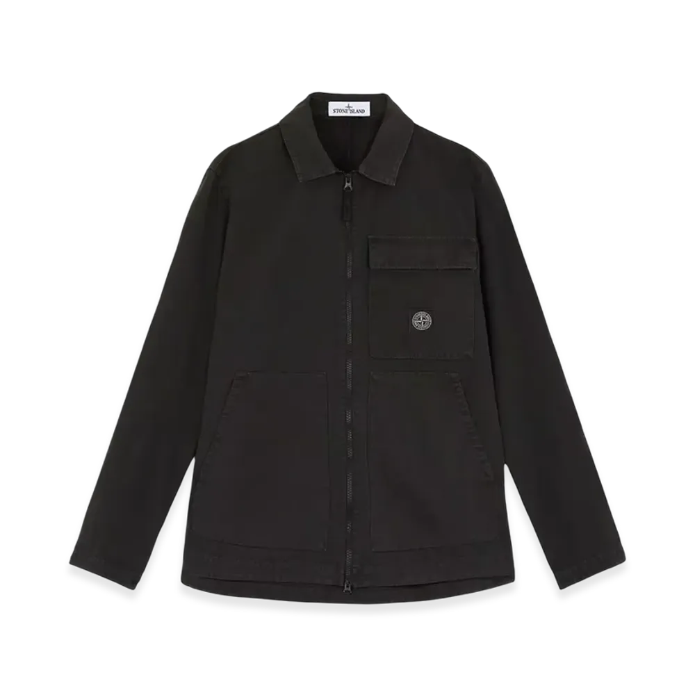 Stone Island 11501 Panama Cotton Old Effect Overshirt with Zipper Fastening - 24FW "Lead Grey"