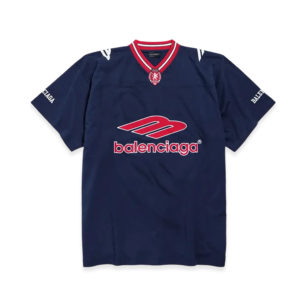 BALENCIAGA 3B Football V-Neck T-Shirt Oversized "Dark Navy/Red"