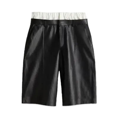 rokh x H&M Double-Waistband Leather Shorts "Black/Cream"