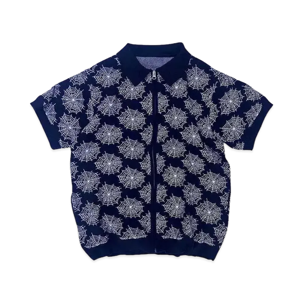 Student Apathy spider zip knit polo "BLACK"