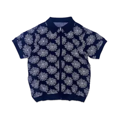 Student Apathy spider zip knit polo "BLACK"