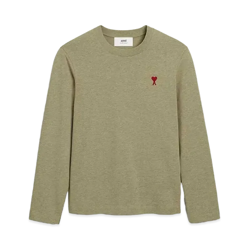AMI PARIS Organic Cotton Heavy Jersey AMI DE COEUR Long Sleeve T-shirt "Heather Sage"